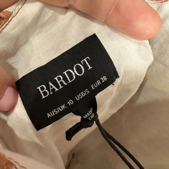 Bardot Eliza Eyelet Ruffle Mini Dress Size 6 White Pink Preppy Brunch Cotton NWT - Picture 8 of 13